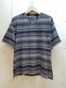 画像1: KIIT(キート)STRIPE BROAD STITCH V-NECK S/SLEEVE TEE KIC-T87-003 (NVY X WHT) (1)