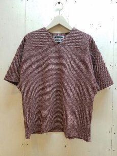 画像1: KIIT(キート)INSIDE OUT STRIPE PILE V-NECK LOOSE TEE KIC-T92-008(W.RED X WHT) (1)