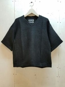 画像1: KIIT(キート) PAPER KNIT V-NECK TOPS KIC-T99-801(BLK) (1)