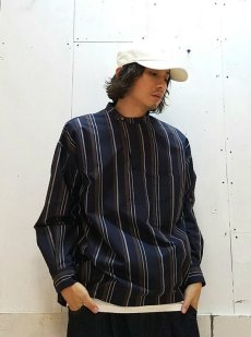 画像4: KIIT(キート) C/E STRIPE BAND COLLAR SHIRTS KID-B96-006 (NVY STRIPE) (4)