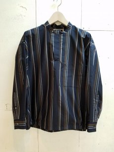 画像1: KIIT(キート) C/E STRIPE BAND COLLAR SHIRTS KID-B96-006 (NVY STRIPE) (1)