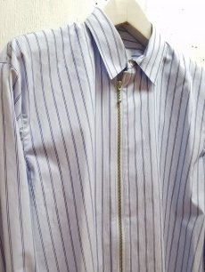 画像2: KIIT(キート) COTTON HIGH COUNT STRIPE ZIP UP SHIRTS KIG-B99-008(SAX) (2)