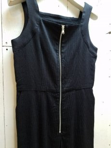 画像2: KIIT(キート)-UNISEX LINE- LINEN BLEND DOBBY STRIPE FRONT ZIP OVERALLS KII-P88W-B-200 (BLK) (2)