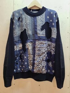 画像1: children of the discordance(チルドレンオブザディスコーダンス) 7G CRUSH BANDANA PATCHWORK KNIT PULLOVER(NVY)COTDKN-631 (1)