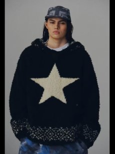 画像18: children of the discordance(チルドレンオブザディスコーダンス) OVERSIZED STAR MOTIF KNIT HOODIE COTDKN-656(BLK) (18)