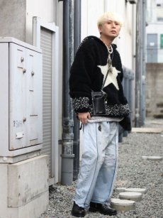 画像4: children of the discordance(チルドレンオブザディスコーダンス) OVERSIZED STAR MOTIF KNIT HOODIE COTDKN-656(BLK) (4)