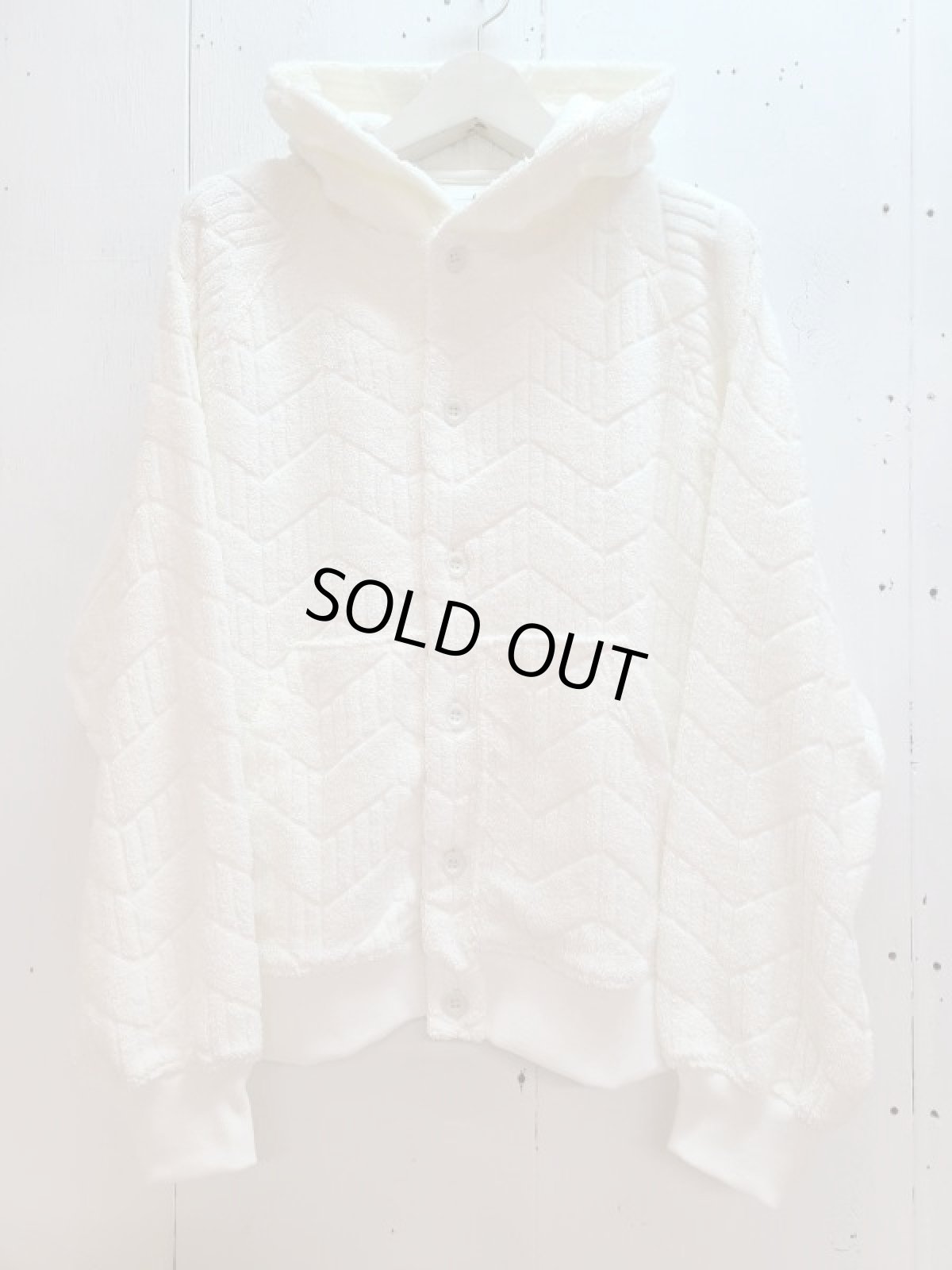 画像1: KIIT(キート) 10/-PILE JACQUARD HOODIE CARDIGAN KIO-T96-003(WHT) (1)