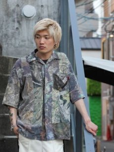 画像11: Takaya Hioki (タカヤヒオキ) REAL TREE PATTERN REMAKE JERSEY STITCH OPEN COLLER SHIRT (11)