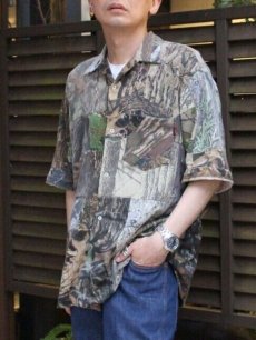 画像8: Takaya Hioki (タカヤヒオキ) REAL TREE PATTERN REMAKE JERSEY STITCH OPEN COLLER SHIRT (8)