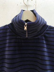 画像2: KIIT(キート) C/P HEAVY VELOR BORDER HIGH NECK ZIP UP PULLOVER KIP-T59-003 (2)