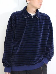 画像5: KIIT(キート) C/P HEAVY VELOR BORDER HIGH NECK ZIP UP PULLOVER KIP-T59-003 (5)