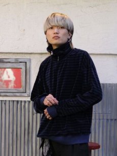 画像9: KIIT(キート) C/P HEAVY VELOR BORDER HIGH NECK ZIP UP PULLOVER KIP-T59-003 (9)