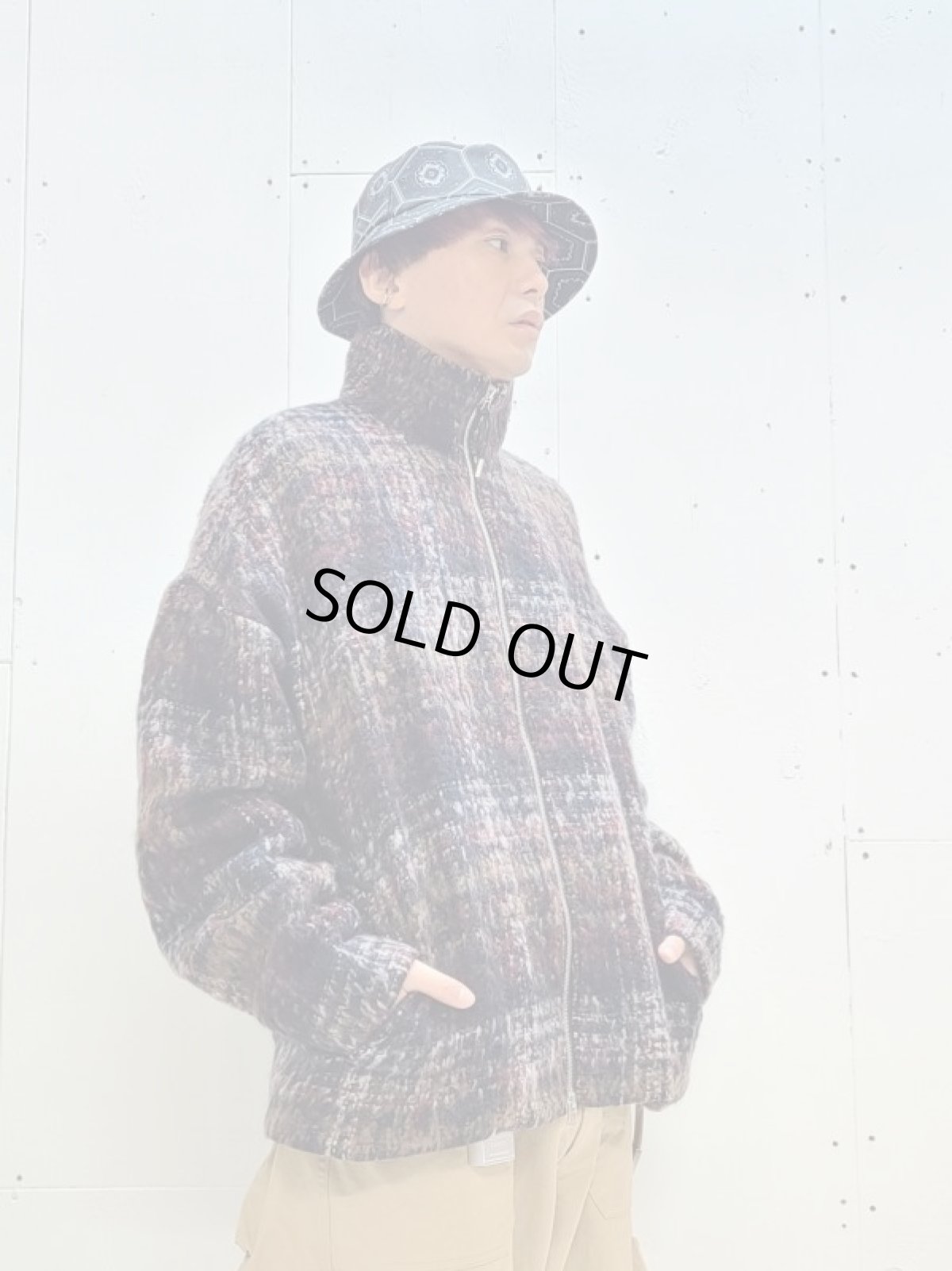 画像7: KIIT(キート) MOHAIR BLEND WOOL SHAGGY CHECK HIGH NECK FULL ZIP JKT KIP-Y93-802 (7)