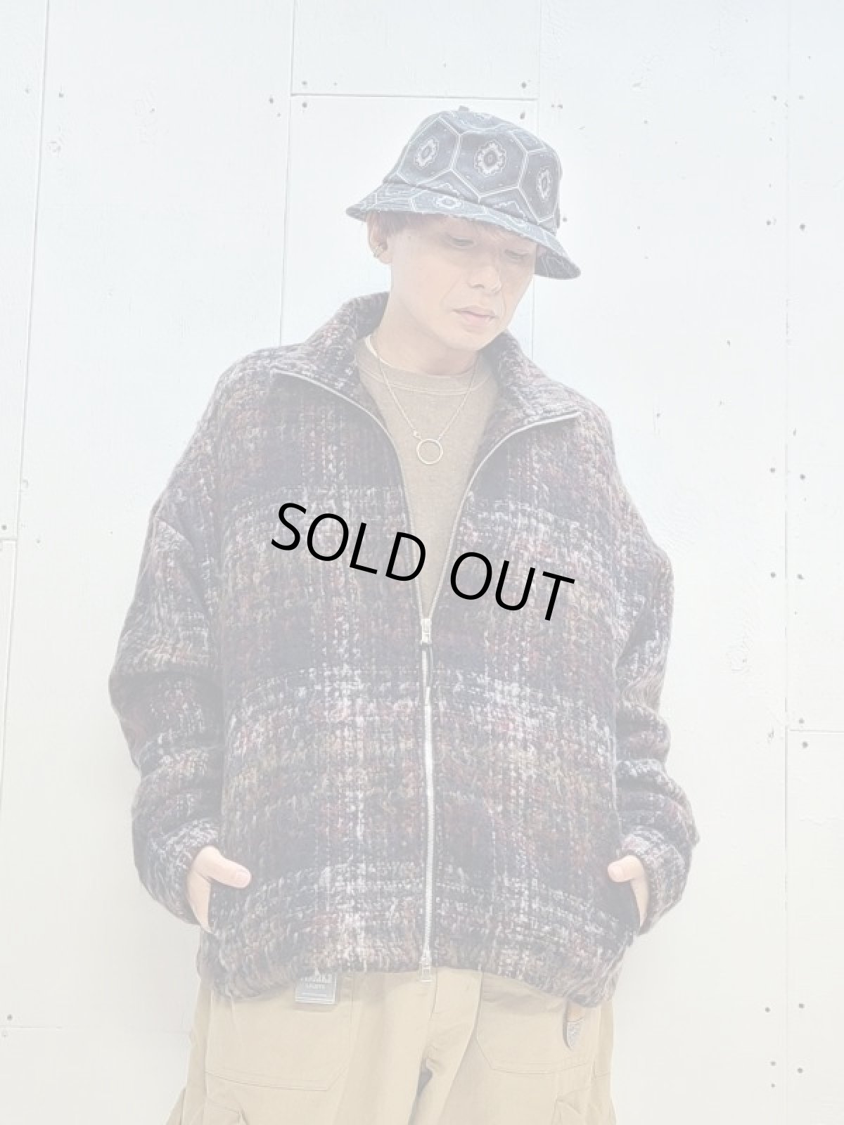画像8: KIIT(キート) MOHAIR BLEND WOOL SHAGGY CHECK HIGH NECK FULL ZIP JKT KIP-Y93-802 (8)