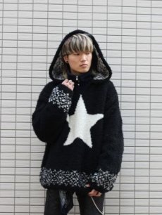 画像16: children of the discordance(チルドレンオブザディスコーダンス) OVERSIZED STAR MOTIF KNIT HOODIE COTDKN-656(BLK) (16)