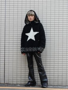 画像15: children of the discordance(チルドレンオブザディスコーダンス) OVERSIZED STAR MOTIF KNIT HOODIE COTDKN-656(BLK) (15)