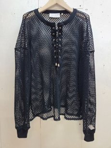 画像1: el conductorH(コンダクター) COTTON LACEUP LONG SLEEVE MESH TOP PD24SC03(BLK) (1)