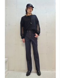 画像5: el conductorH(コンダクター) COTTON LACEUP LONG SLEEVE MESH TOP PD24SC03(BLK) (5)