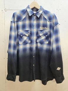 画像1: el conductorH(コンダクター) HALF DYED CHECK FLANNEL COWBOY SHIRT PD24SS02(BLU) (1)