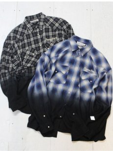 画像11: el conductorH(コンダクター) HALF DYED CHECK FLANNEL COWBOY SHIRT PD24SS02(BLU) (11)