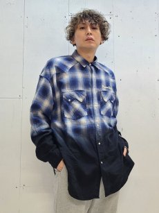 画像8: el conductorH(コンダクター) HALF DYED CHECK FLANNEL COWBOY SHIRT PD24SS02(BLU) (8)