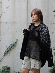 画像10: el conductorH(コンダクター) COTTON LACEUP LONG SLEEVE MESH TOP PD24SC03(BLK) (10)