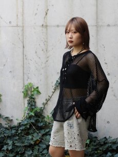 画像11: el conductorH(コンダクター) COTTON LACEUP LONG SLEEVE MESH TOP PD24SC03(BLK) (11)