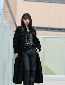 画像17: el conductorH(コンダクター) COTTON LACEUP LONG SLEEVE MESH TOP PD24SC03(BLK) (17)