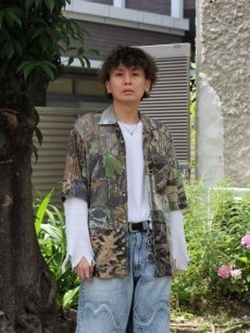 画像6: Takaya Hioki (タカヤヒオキ) REAL TREE PATTERN REMAKE JERSEY STITCH OPEN COLLER SHIRT (6)